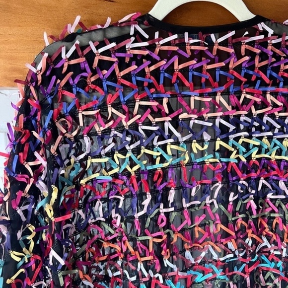 VINTAGE  Oscar de la Renta RARE 80s Sheer Black Bow Jacket Cardigan, Large - Picture 9 of 15